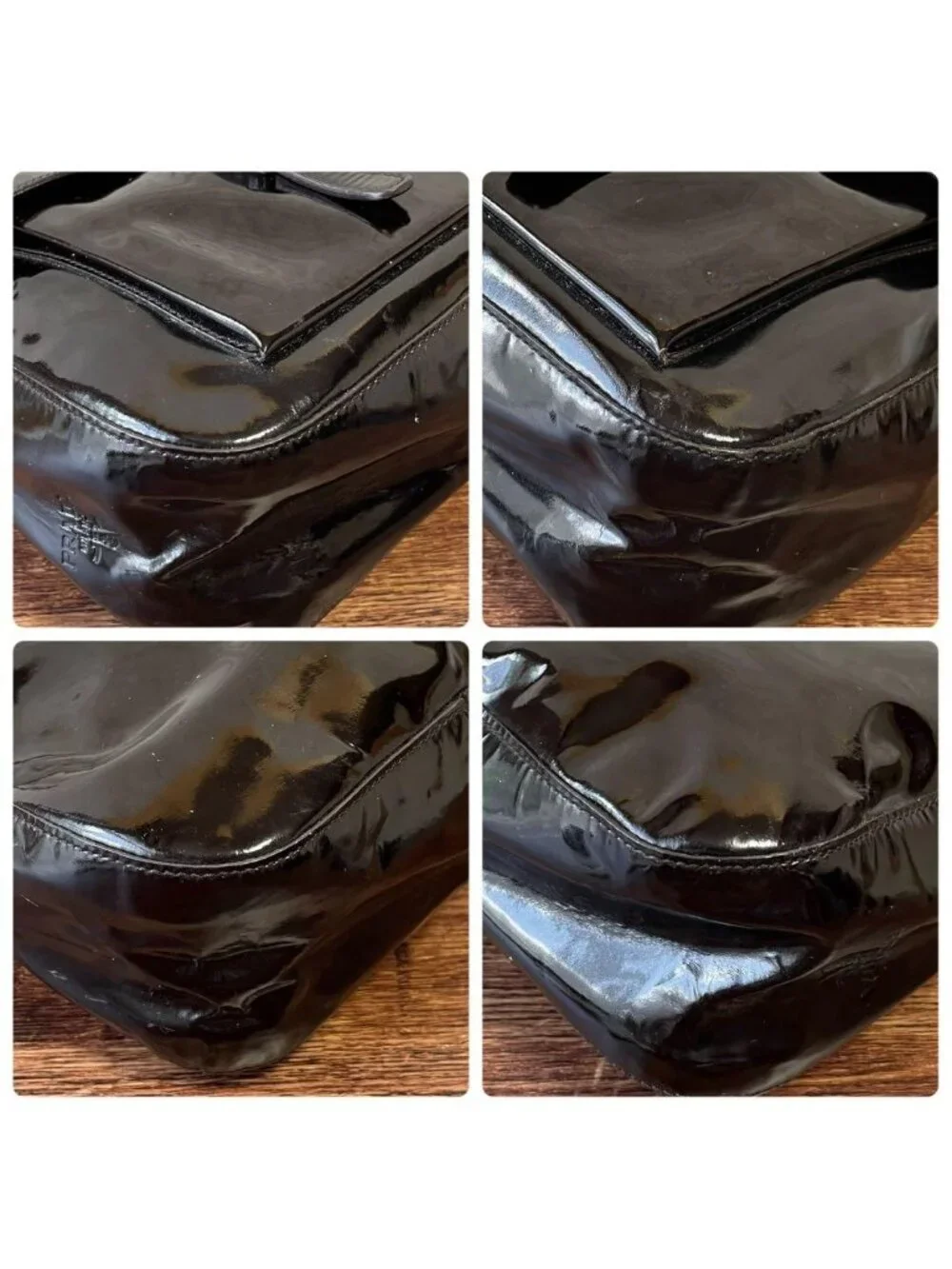 Prada Logo Enamel Patent Leather Shoulder Bag Dark Brown